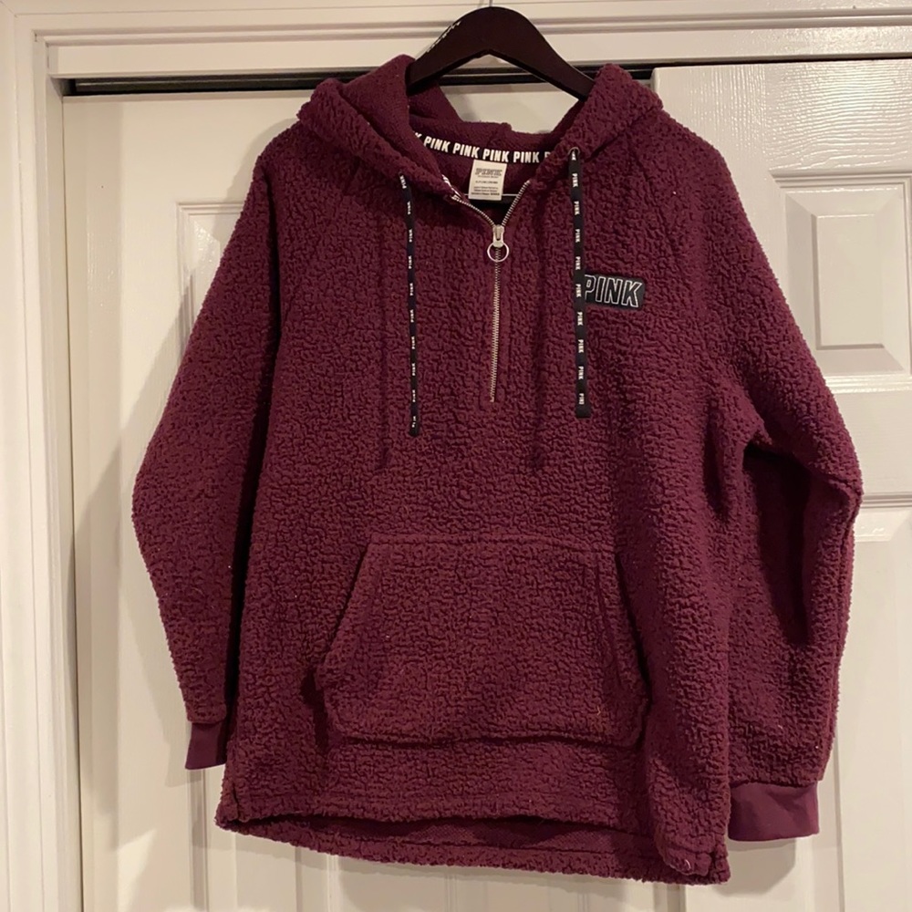 Maroon PINK Fuzzy Hoodie, size small